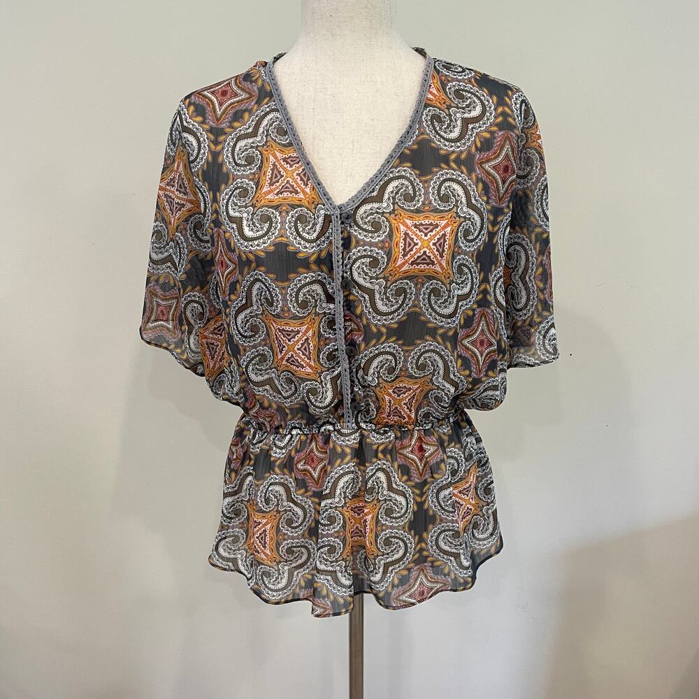 Banana Republic Paisley Print Fall Colored Peplum Top Sz M